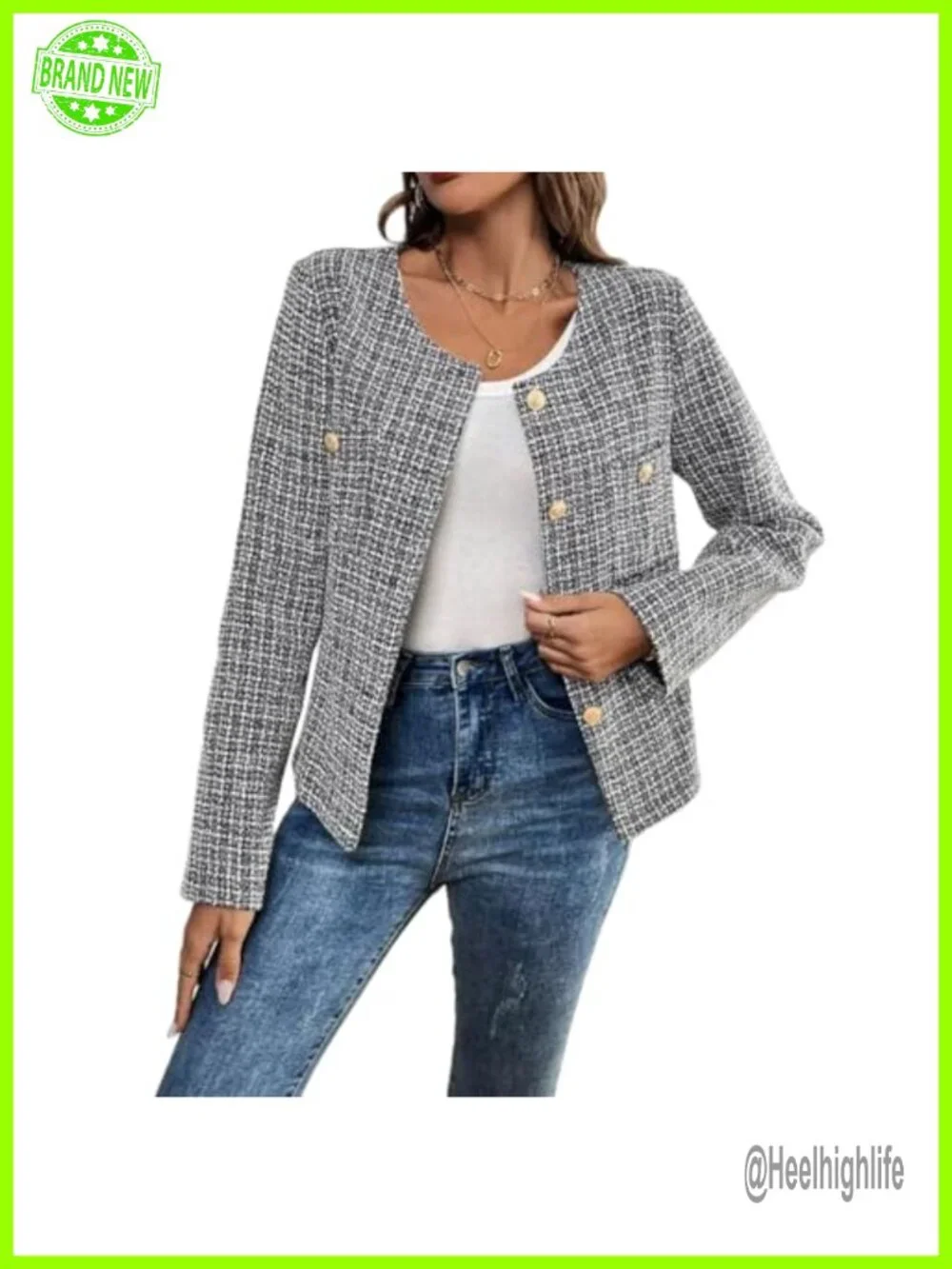 Tweed Blazer, Long Sleeve Business Casual Coat